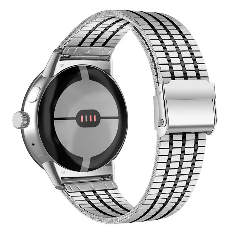 Metal Watch Strap for Google Pixel Watch 3 41mm / Watch 2 / Pixel Watch Dual Buckle Design Watch Band - Silver / Black