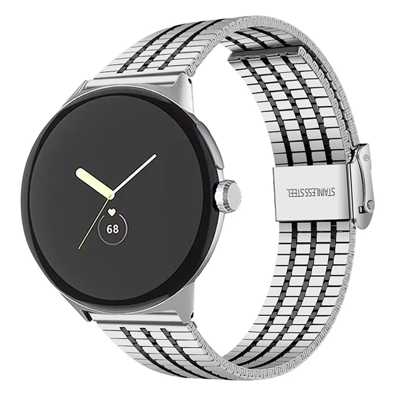 Metal Watch Strap for Google Pixel Watch 3 41mm / Watch 2 / Pixel Watch Dual Buckle Design Watch Band - Silver / Black