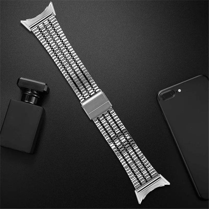 Metal Watch Strap for Google Pixel Watch 3 41mm / Watch 2 / Pixel Watch Dual Buckle Design Watch Band - Silver / Black