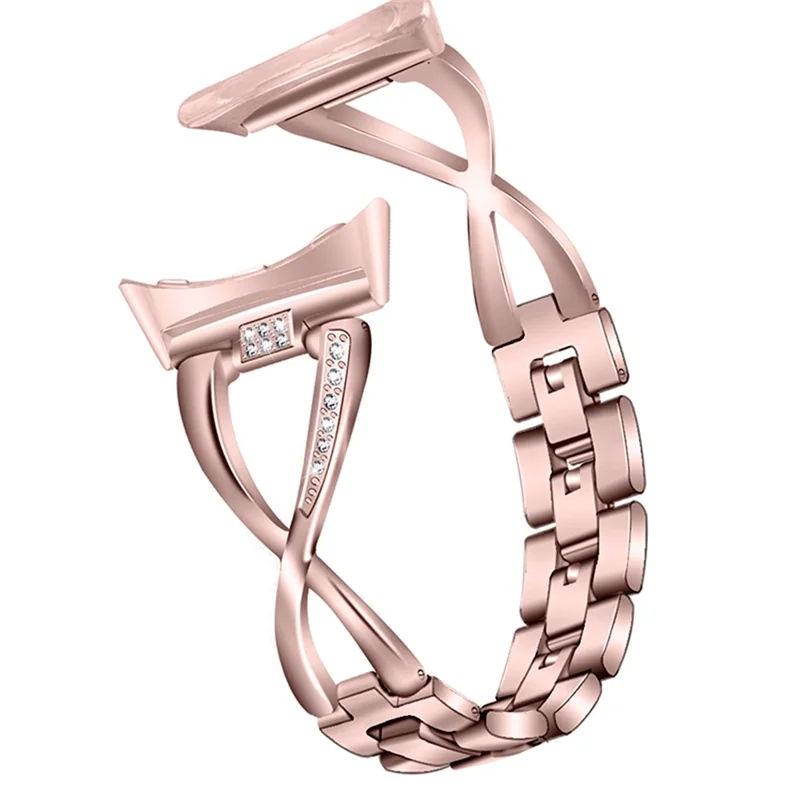 For Google Pixel Watch 3 41mm / Watch 2 / Pixel Watch Metal Watch Band Rhinestone Decor Replacement Strap Wrist Band - Rose Pink