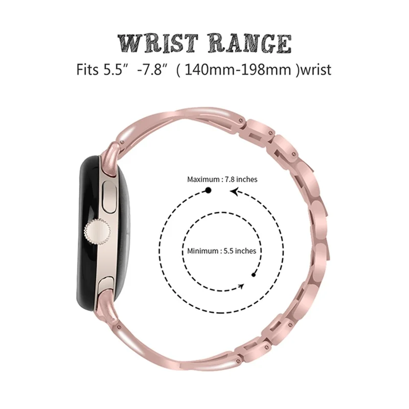 For Google Pixel Watch 3 41mm / Watch 2 / Pixel Watch Metal Watch Band Rhinestone Decor Replacement Strap Wrist Band - Rose Pink
