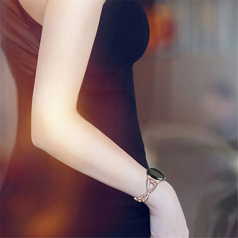 For Google Pixel Watch 3 41mm / Watch 2 / Pixel Watch Metal Watch Band Rhinestone Decor Replacement Strap Wrist Band - Rose Pink