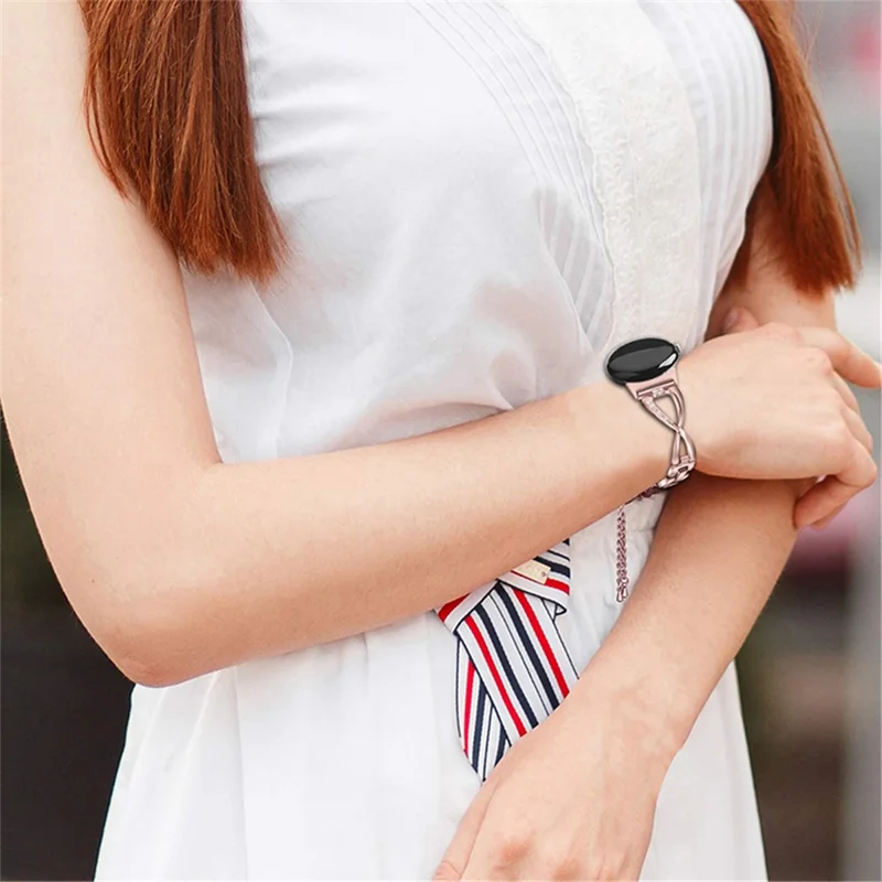 For Google Pixel Watch 3 41mm / Watch 2 / Pixel Watch Metal Watch Band Rhinestone Decor Replacement Strap Wrist Band - Rose Pink