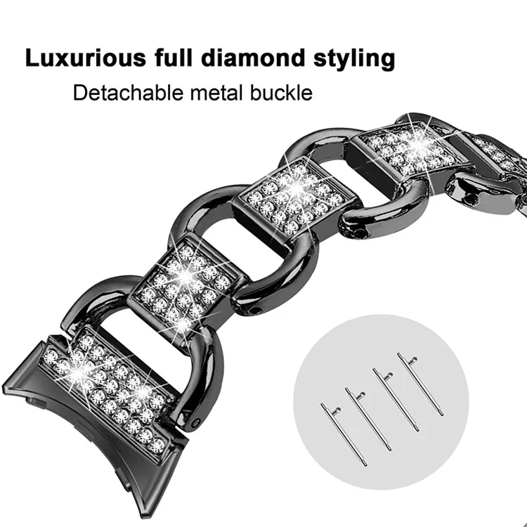For Google Pixel Watch 2 / Pixel Watch Metal Bracelet Strap Rhinestone Decor Smartwatch Wrist Strap Replacement - Black