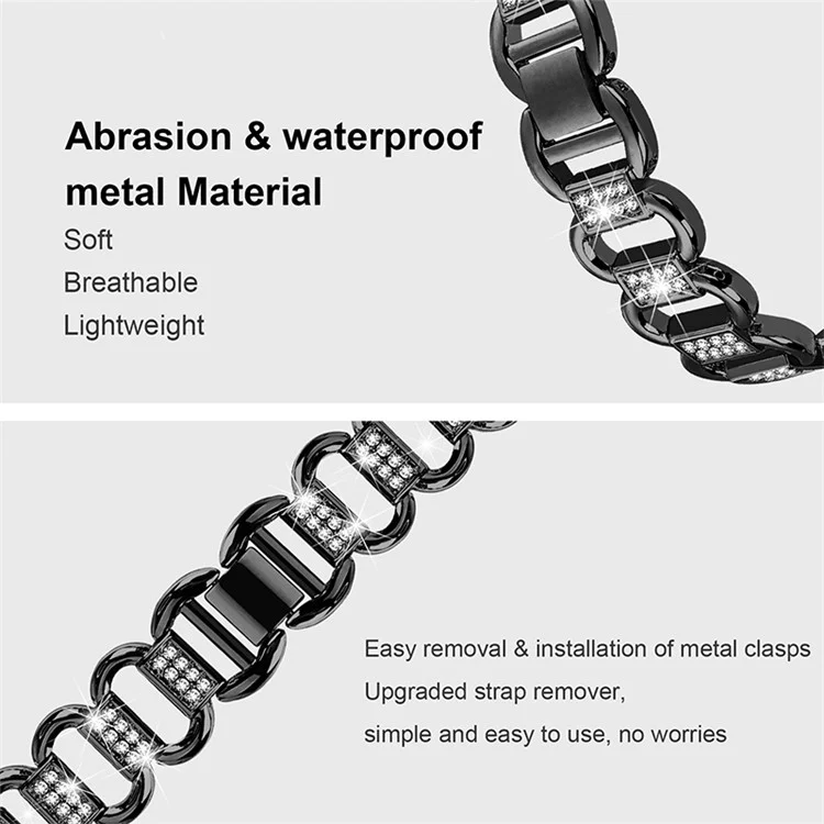For Google Pixel Watch 2 / Pixel Watch Metal Bracelet Strap Rhinestone Decor Smartwatch Wrist Strap Replacement - Black