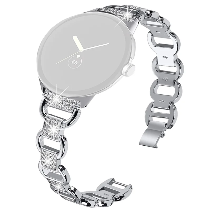 For Google Pixel Watch 3 41mm / Watch 2 / Pixel Watch Metal Bracelet Strap Rhinestone Decor Smartwatch Wrist Strap Replacement - Silver