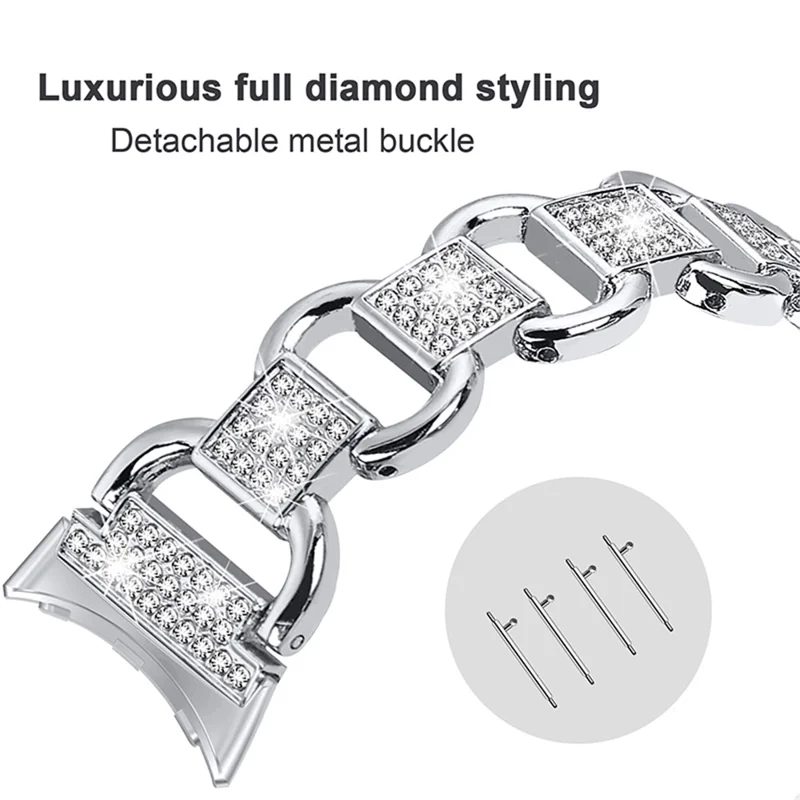 For Google Pixel Watch 3 41mm / Watch 2 / Pixel Watch Metal Bracelet Strap Rhinestone Decor Smartwatch Wrist Strap Replacement - Silver
