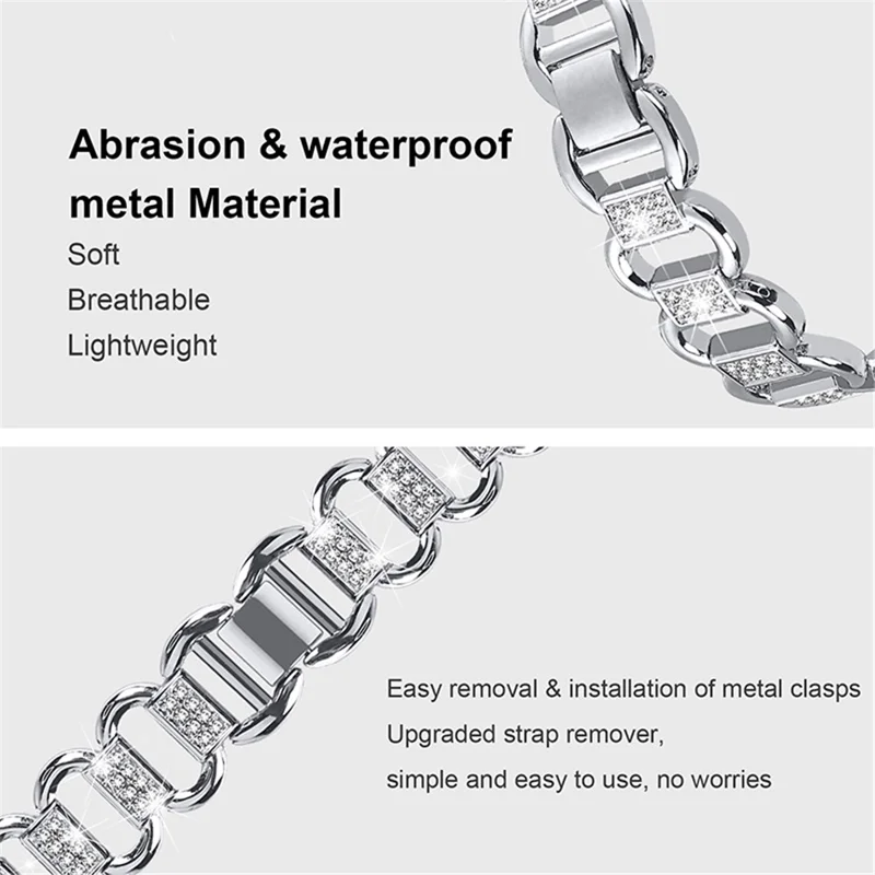 For Google Pixel Watch 3 41mm / Watch 2 / Pixel Watch Metal Bracelet Strap Rhinestone Decor Smartwatch Wrist Strap Replacement - Silver