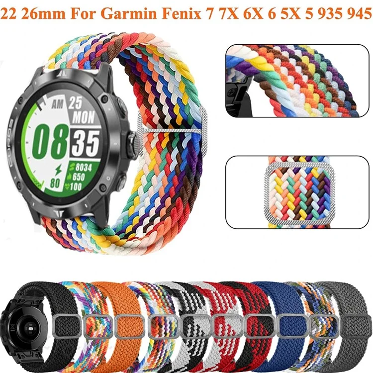 For Garmin Fenix 7 / Epix / Instinct 2 / Approach S62 / Fenix 5 Nylon Strap 22mm Smart Watch Band with Buckle - Rainbow