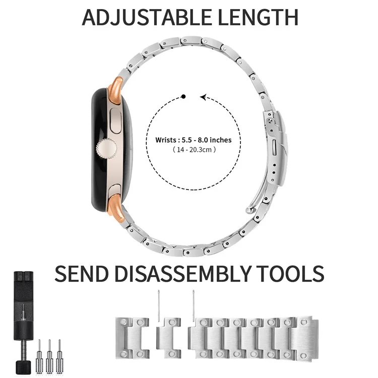 For Google Pixel Watch 2 / Pixel Watch Stainless Steel Watch Strap Three Bead Replacement Watchband - Silver