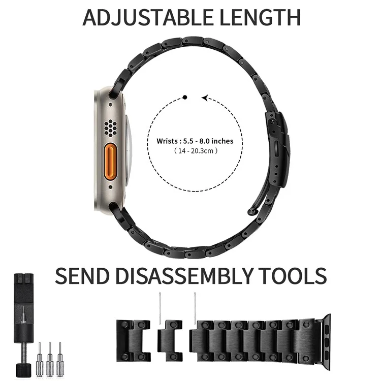 Watch Strap for Apple Watch Series 10 42mm / 9 8 7 41mm / SE (2023) SE (2022) SE 6 5 4 40mm / 3 2 1 38mm Stainless Steel Watch Band - Black