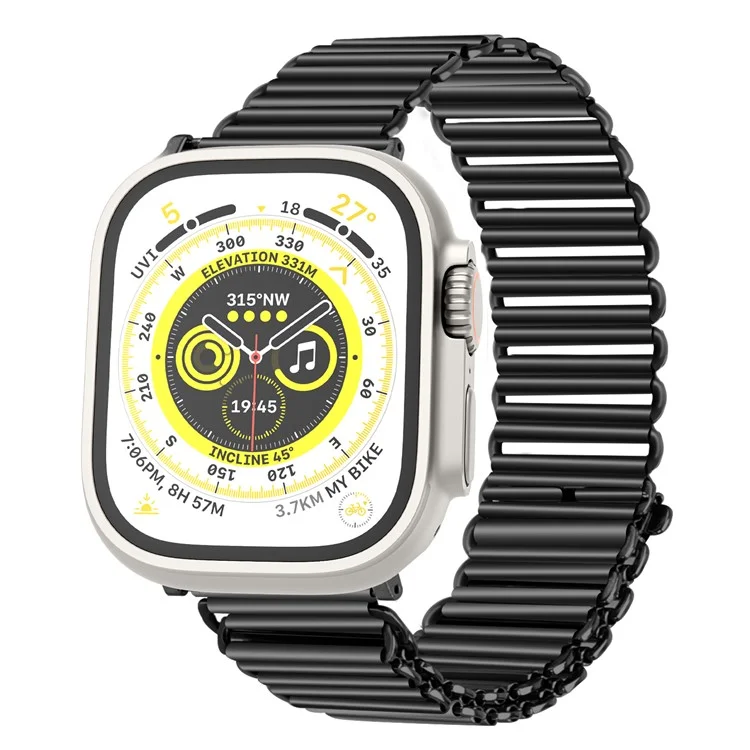 For Apple Watch Series 10 46mm / Ultra 2 Ultra 49mm /  Series 9 8 7 45mm / 6 5 4 SE (2023) SE (2022) SE 44mm / 3 2 1 42mm Watch Band Hollow Adjustable Wrist Strap - Black