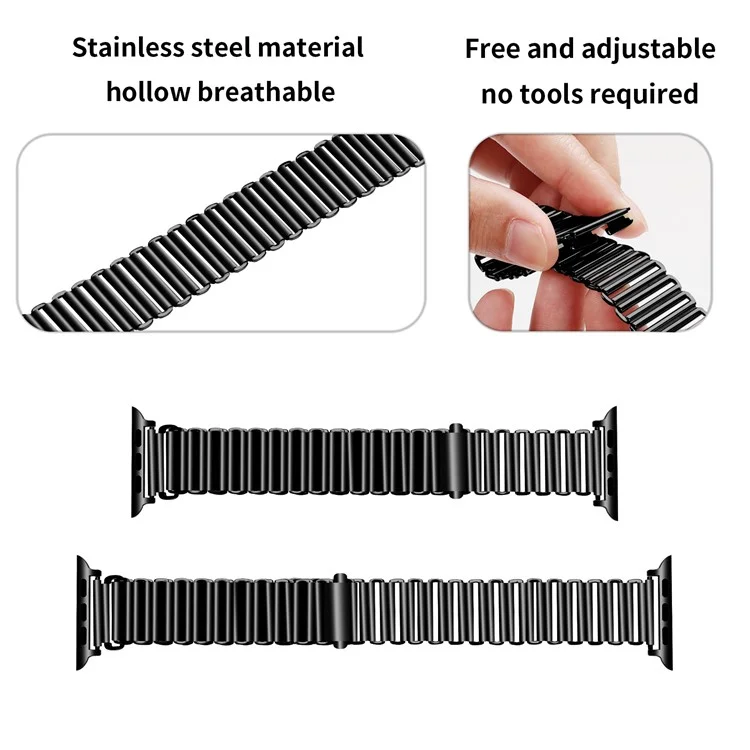 For Apple Watch Series 10 46mm / Ultra 2 Ultra 49mm /  Series 9 8 7 45mm / 6 5 4 SE (2023) SE (2022) SE 44mm / 3 2 1 42mm Watch Band Hollow Adjustable Wrist Strap - Black
