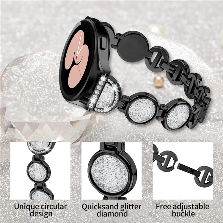 Pour Samsung Galaxy Watch4 Active 40mm 44mm / Watch4 Classic 42mm 46mm Bracelet de montre 20mm Quicksand Rhinestone - Noir