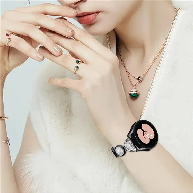 Para Samsung Galaxy Watch4 Ativo 40mm 44mm / Relógio4 Clássico de 42 mm 46mm Watchband 20mm Rethsand Rhinestone Wrist Strap - Preto