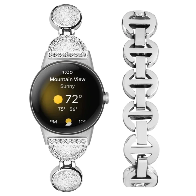 Quicksand Watch Band for Google Pixel Watch 3 41mm / Watch 2 / Pixel Watch Rhinestone Decorated Watch Strap - Silver