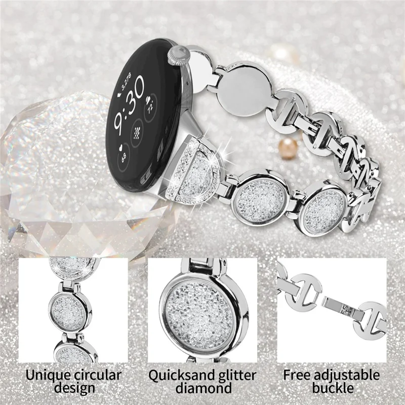 Quicksand Watch Band for Google Pixel Watch 3 41mm / Watch 2 / Pixel Watch Rhinestone Decorated Watch Strap - Silver
