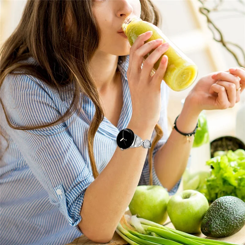 Quicksand Watch Band for Google Pixel Watch 3 41mm / Watch 2 / Pixel Watch Rhinestone Decorated Watch Strap - Silver