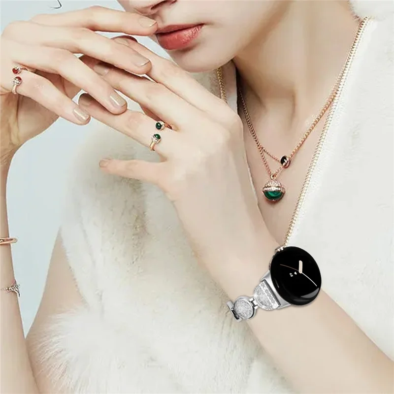 Quicksand Watch Band for Google Pixel Watch 3 41mm / Watch 2 / Pixel Watch Rhinestone Decorated Watch Strap - Silver