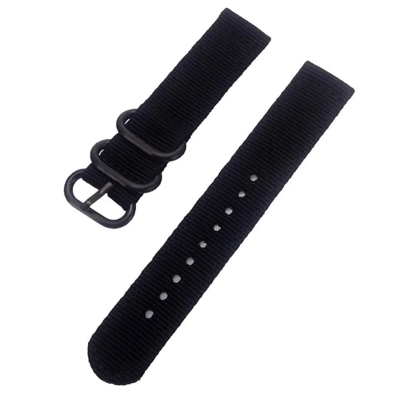 22mm Universal Smartwatch Nylon Wrist Band 3 Buckles Replacement Watch Strap (Straight Pin) - Black