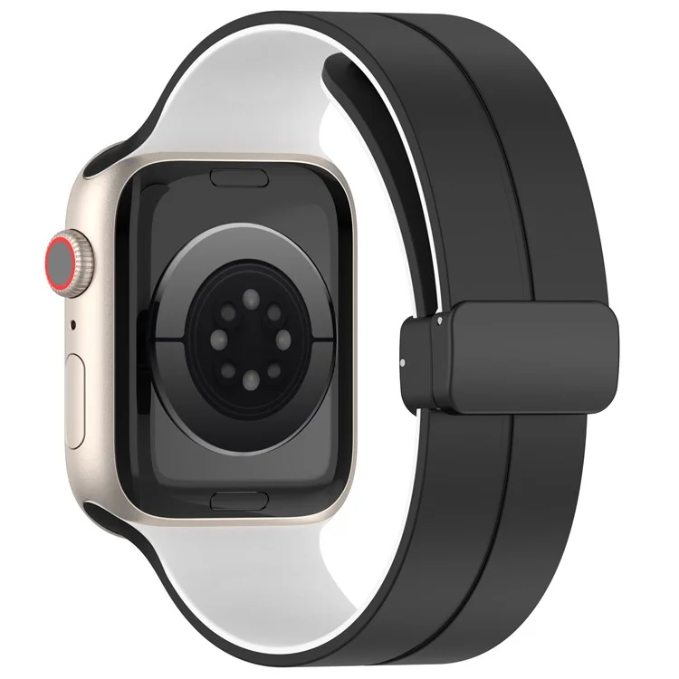 Watch Strap for Apple Watch Series 10 42mm / 9 8 7 41mm / SE (2023) SE (2022) SE 6 5 4 40mm / 3 2 1 38mm Bi-Color Silicone Magnetic Buckle Wrist Band - Black / White