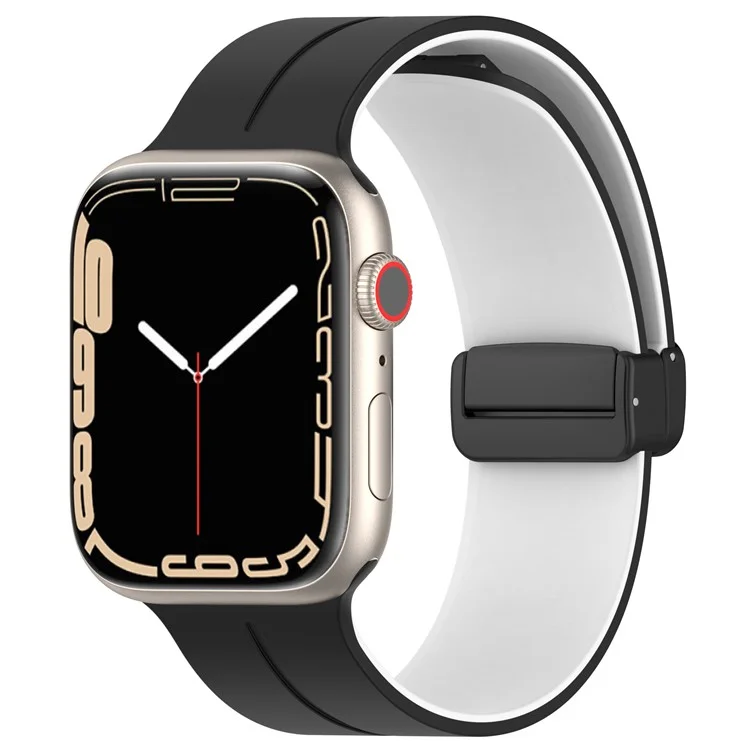 Watch Strap for Apple Watch Series 10 42mm / 9 8 7 41mm / SE (2023) SE (2022) SE 6 5 4 40mm / 3 2 1 38mm Bi-Color Silicone Magnetic Buckle Wrist Band - Black / White