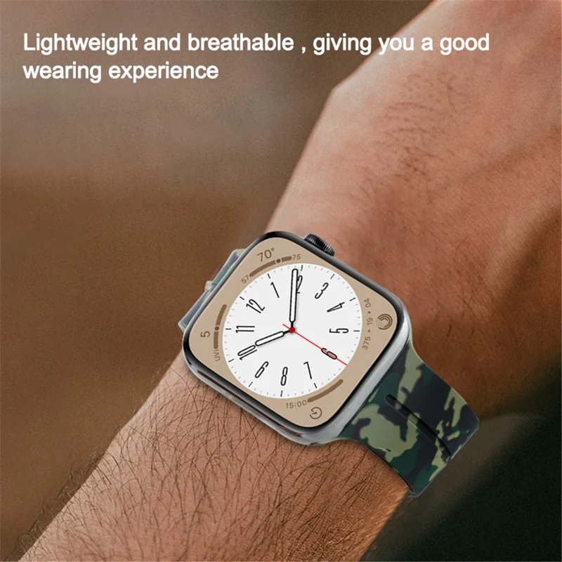 For Apple Watch Series 10 46mm / Ultra 2 Ultra 49mm /  Series 9 8 7 45mm / 6 5 4 SE (2023) SE (2022) SE 44mm / 3 2 1 42mm Camouflage Silicone Magnetic Buckle Strap - Army Green