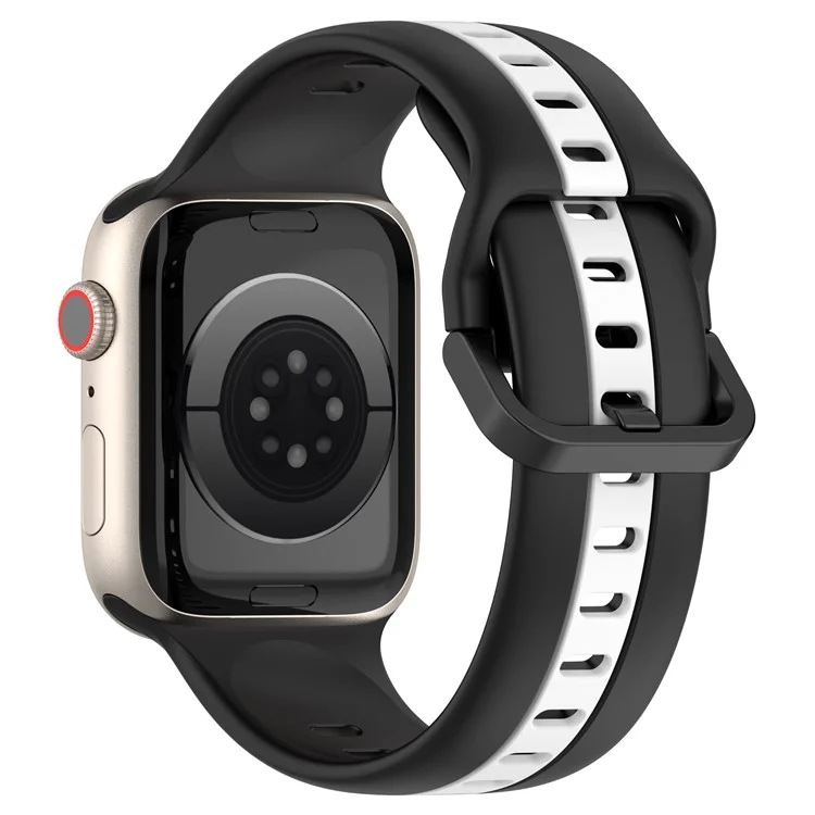 Для Apple Watch Series 10 46 мм / Ultra 2 Ultra 49 мм / Series 9 8 7 45 мм / 6 5 4 SE (2023) SE (2022) SE 44 мм / 3 2 1 42 мм Силиконовый ремешок Двухцветный Watchband - Черный / Белый