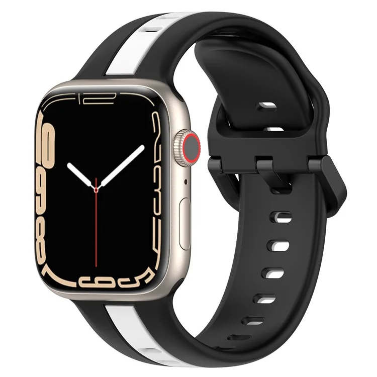 Для Apple Watch Series 10 46 мм / Ultra 2 Ultra 49 мм / Series 9 8 7 45 мм / 6 5 4 SE (2023) SE (2022) SE 44 мм / 3 2 1 42 мм Силиконовый ремешок Двухцветный Watchband - Черный / Белый