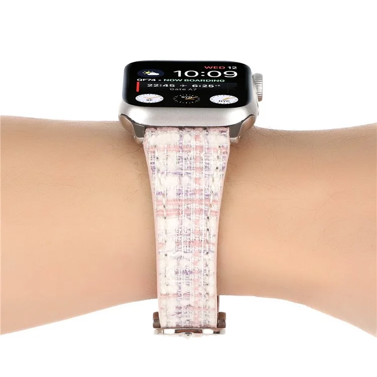 Pour Apple Watch Series 10 46mm / Ultra 2 Ultra 49mm / Series 9 8 7 45mm / 6 5 4 SE (2023) SE (2022) SE 44mm / 3 2 1 42mm Bracelet en peluche à motif quadrillé - Rose