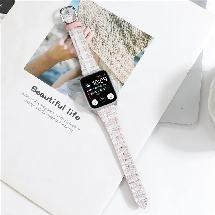 Pour Apple Watch Series 10 46mm / Ultra 2 Ultra 49mm / Series 9 8 7 45mm / 6 5 4 SE (2023) SE (2022) SE 44mm / 3 2 1 42mm Bracelet en peluche à motif quadrillé - Rose