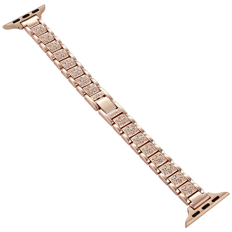 Watch Strap for Apple Watch Series 10 42mm / 9 8 7 41mm / SE (2023) SE (2022) SE 6 5 4 40mm / 3 2 1 38mm Slim Rhinestone Decor Watch Strap - Rose Gold