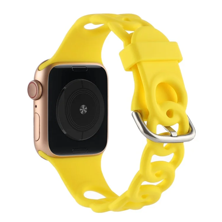 For Apple Watch Series 10 46mm / Ultra 2 Ultra 49mm /  Series 9 8 7 45mm / 6 5 4 SE (2023) SE (2022) SE 44mm / 3 2 1 42mm Silicone Strap Donut Hollow Watchband - Yellow