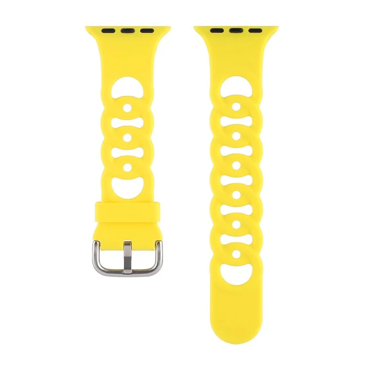 For Apple Watch Series 10 46mm / Ultra 2 Ultra 49mm /  Series 9 8 7 45mm / 6 5 4 SE (2023) SE (2022) SE 44mm / 3 2 1 42mm Silicone Strap Donut Hollow Watchband - Yellow