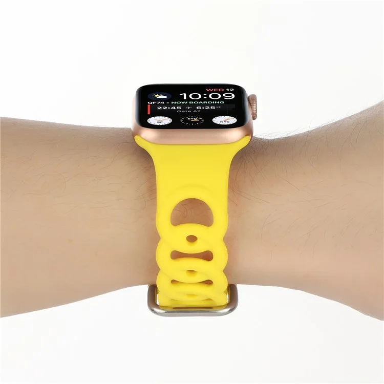 For Apple Watch Series 10 46mm / Ultra 2 Ultra 49mm /  Series 9 8 7 45mm / 6 5 4 SE (2023) SE (2022) SE 44mm / 3 2 1 42mm Silicone Strap Donut Hollow Watchband - Yellow