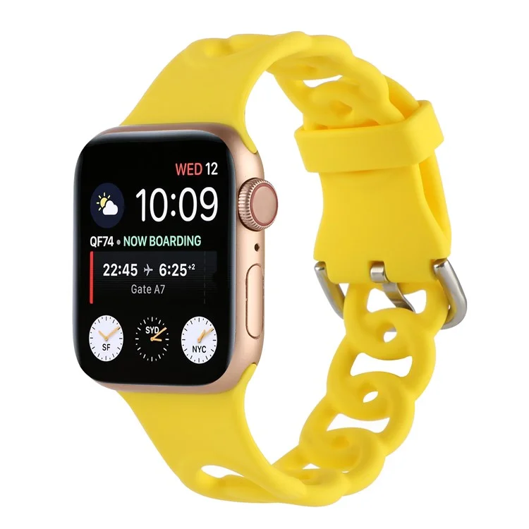 For Apple Watch Series 10 46mm / Ultra 2 Ultra 49mm /  Series 9 8 7 45mm / 6 5 4 SE (2023) SE (2022) SE 44mm / 3 2 1 42mm Silicone Strap Donut Hollow Watchband - Yellow