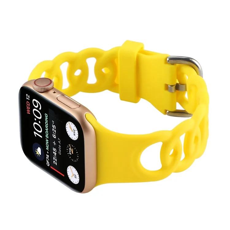 For Apple Watch Series 10 46mm / Ultra 2 Ultra 49mm /  Series 9 8 7 45mm / 6 5 4 SE (2023) SE (2022) SE 44mm / 3 2 1 42mm Silicone Strap Donut Hollow Watchband - Yellow