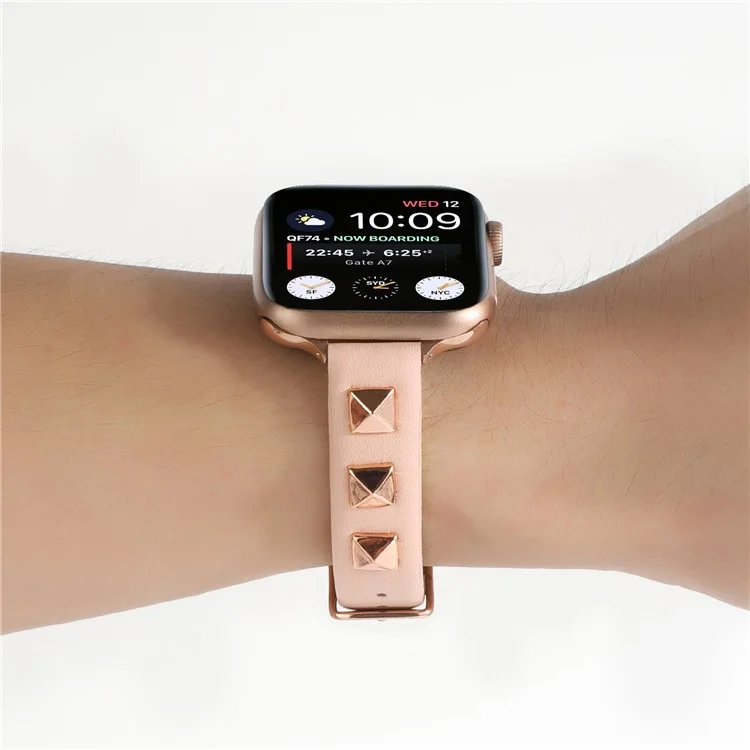 Watch Strap for Apple Watch Series 11 10 42mm / 9 8 7 41mm / SE3 SE2 SE 6 5 4 40mm / 3 2 1 38mm Genuine Leather Watch Strap Replacement - Pink