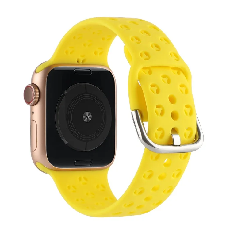 Silicone Watch Band for Apple Watch Series 10 46mm / Ultra 2 Ultra 49mm /  Series 9 8 7 45mm / 6 5 4 SE (2023) SE (2022) SE 44mm / 3 2 1 42mm , Hollow Replacement Strap - Yellow