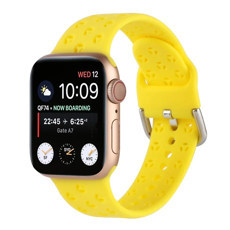 Silicone Watch Band for Apple Watch Series 10 46mm / Ultra 2 Ultra 49mm /  Series 9 8 7 45mm / 6 5 4 SE (2023) SE (2022) SE 44mm / 3 2 1 42mm , Hollow Replacement Strap - Yellow