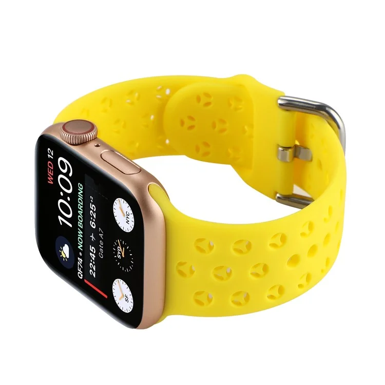 Silicone Watch Band for Apple Watch Series 10 46mm / Ultra 2 Ultra 49mm /  Series 9 8 7 45mm / 6 5 4 SE (2023) SE (2022) SE 44mm / 3 2 1 42mm , Hollow Replacement Strap - Yellow