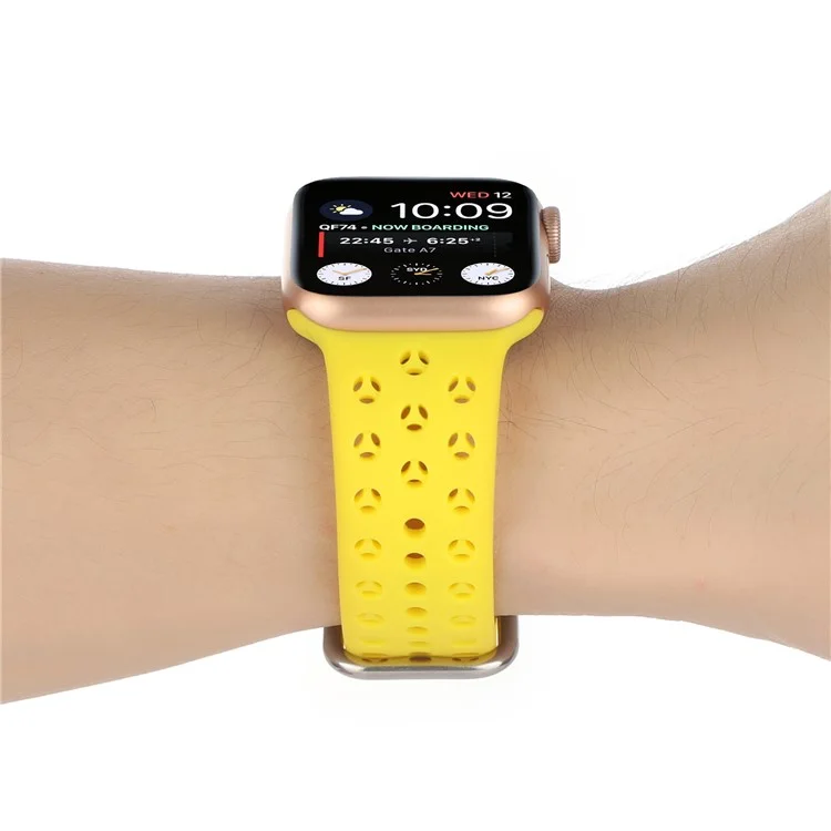 Silicone Watch Band for Apple Watch Series 10 46mm / Ultra 2 Ultra 49mm /  Series 9 8 7 45mm / 6 5 4 SE (2023) SE (2022) SE 44mm / 3 2 1 42mm , Hollow Replacement Strap - Yellow