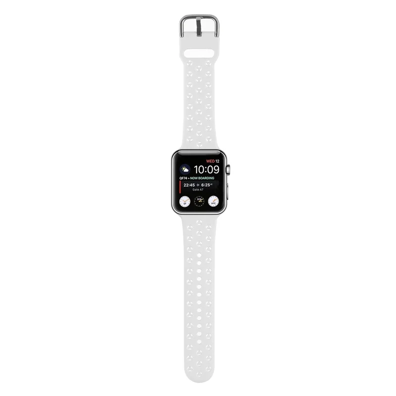 Correas deportivas para Apple Watch Series 11 10 42 mm / 9 8 7 41 mm / SE3 SE2 SE 6 5 4 40 mm / 3 2 1 38 mm, correa de reloj impermeable hueca de silicona suave - Blanco