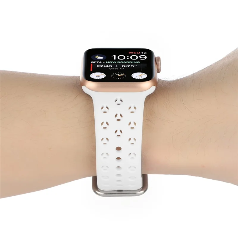 Correas deportivas para Apple Watch Series 11 10 42 mm / 9 8 7 41 mm / SE3 SE2 SE 6 5 4 40 mm / 3 2 1 38 mm, correa de reloj impermeable hueca de silicona suave - Blanco