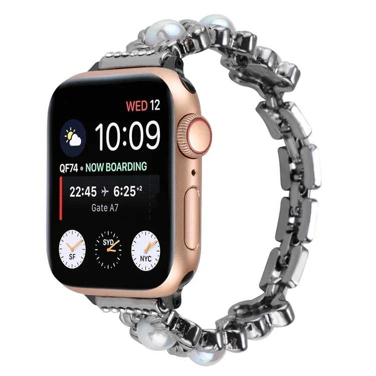 Watch Strap for Apple Watch Series 10 42mm / 9 8 7 41mm / SE (2023) SE (2022) SE 6 5 4 40mm / 3 2 1 38mm Watch Strap Flower Docor Metal Band Bracelet - Black