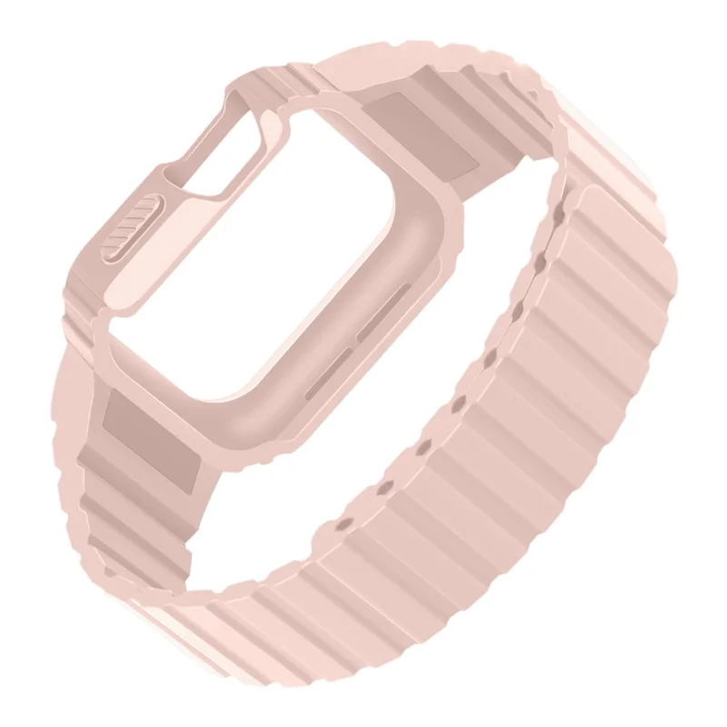 For Apple Watch Ultra 49mm Watch Band Magnetic Silicone Strap with Protective Watch Case - Pink