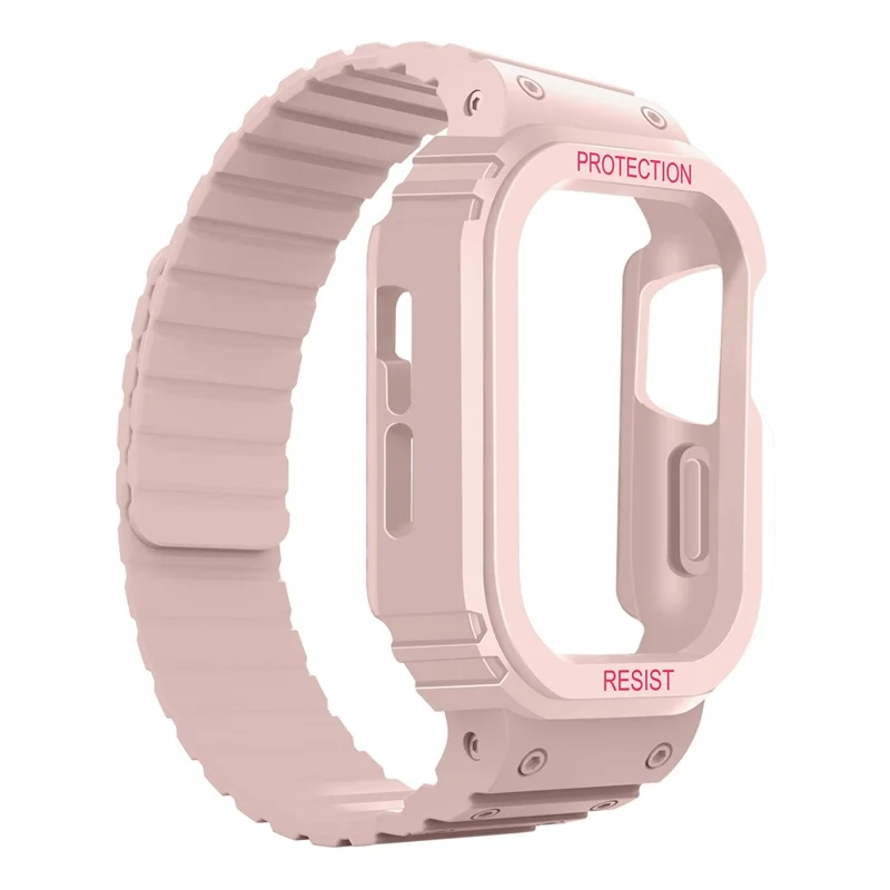 For Apple Watch Ultra 49mm Watch Band Magnetic Silicone Strap with Protective Watch Case - Pink