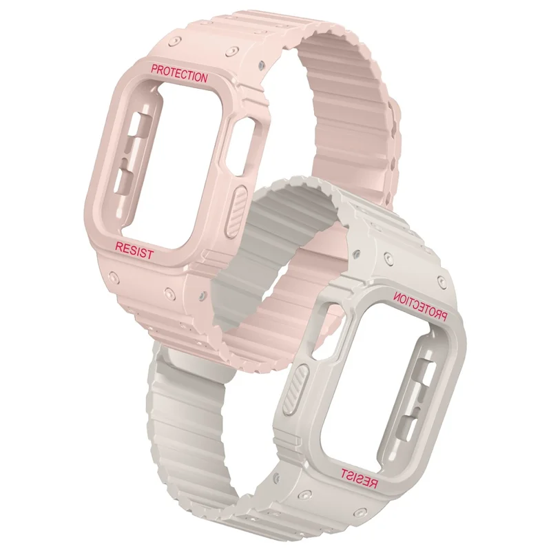 For Apple Watch Ultra 49mm Watch Band Magnetic Silicone Strap with Protective Watch Case - Pink
