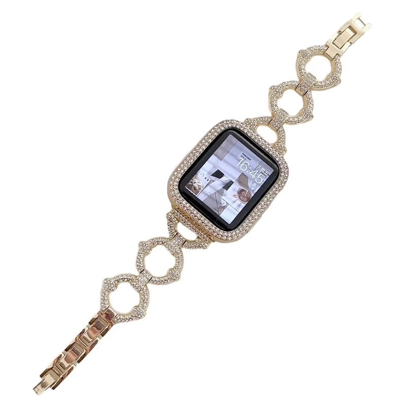Cinturino Metallico a Forma di O con Strass per Apple Watch Ultra 3 2 1 49mm / Series 11 10 46mm / 9 8 7 45mm / SE3 SE2 SE 6 5 4 44mm / 3 2 1 42mm - Oro