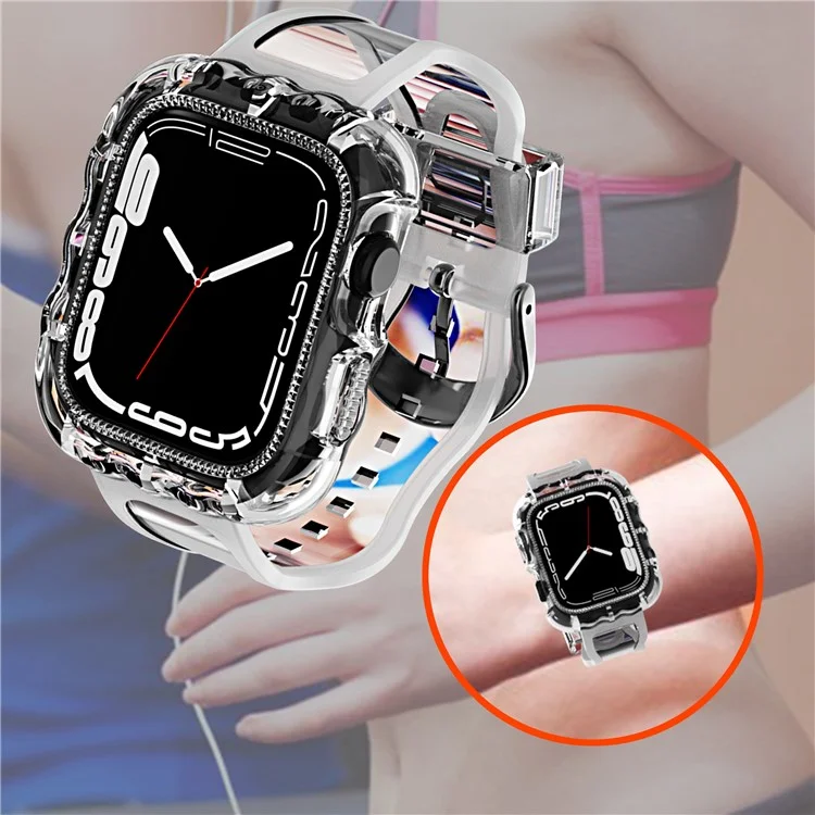 For Apple Watch Series 9 / 8 / 7 45mm / 6 5 4 SE (2022) SE 44mm / 3 2 1 42mm Soft TPU Wristbands with Case Replacement Watch Straps - Transparent